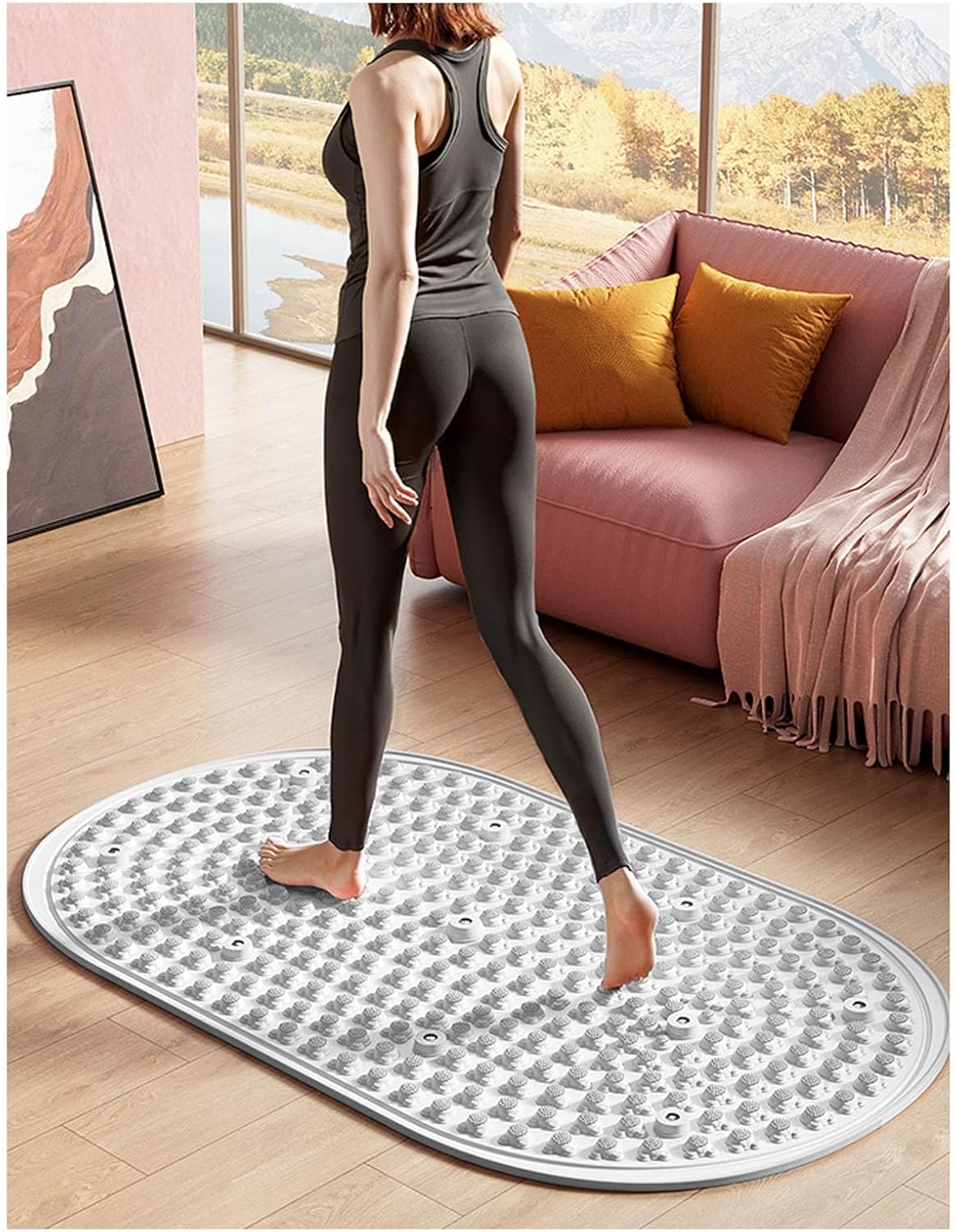 Foot Massage Mat, Soft Silicone Foot Acupressure Mats with Magnetic Therapy Pressure Point Mat Reflexology, Portable Rock Mat for Feet Fatigue Relief for Very Slow Jogging in Place(Gray,60x40cm)