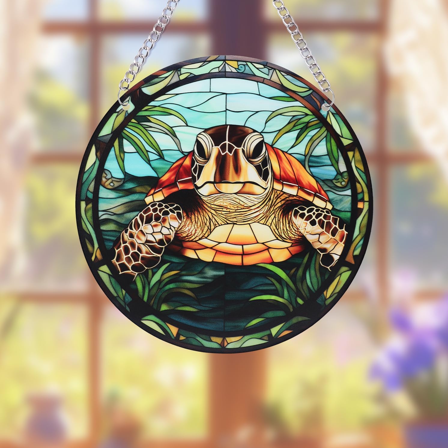 DTLIFEK カメ アクリル ステンドグラス 窓掛け べっ甲 ステンド サン