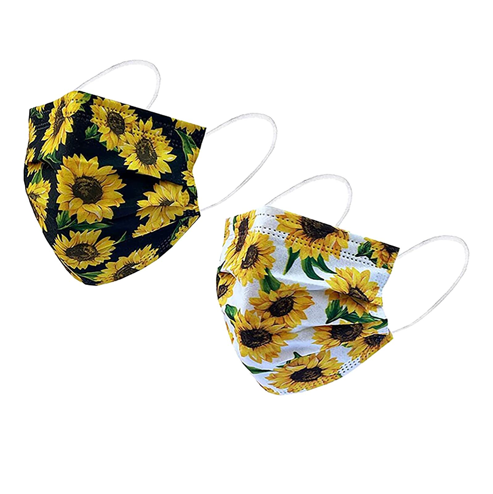Pordia 50pcs Sunflower Disposable Face_Mask for Adult Women Men 3 Layers Protective Non-Woven Face Protection Covering, Comfortable & High Filtration, Yellow