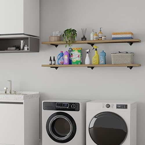 Miniatura 4 de Estantes largos de pared de 60 pulgadas, estante flotante largo para pared, juego de 2, estantes grandes con soportes de metal, estantería de granja