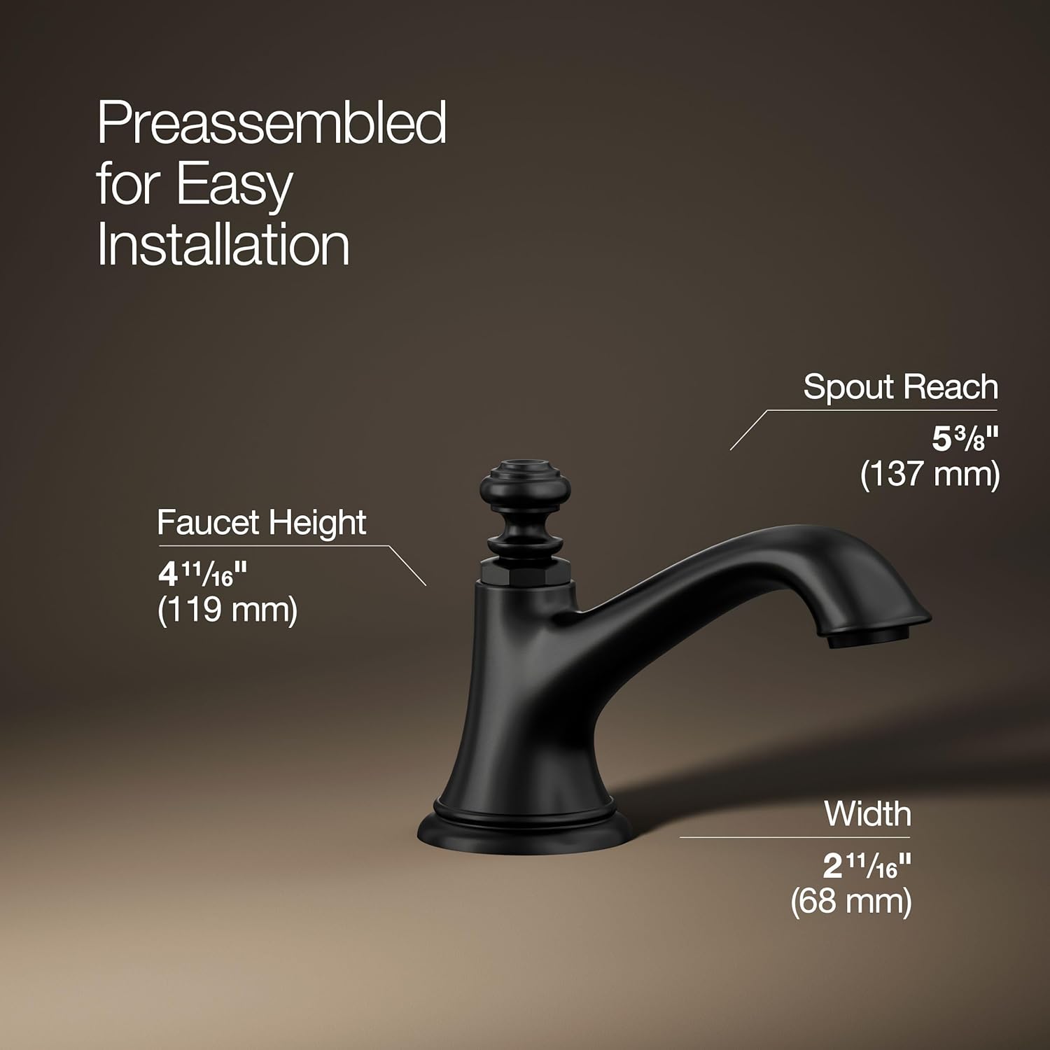 Kohler 72759-BL Artifacts® with Bell Design Bathroom Sink Faucet spout with Bell Design, 1.2 gpm, Matte Black