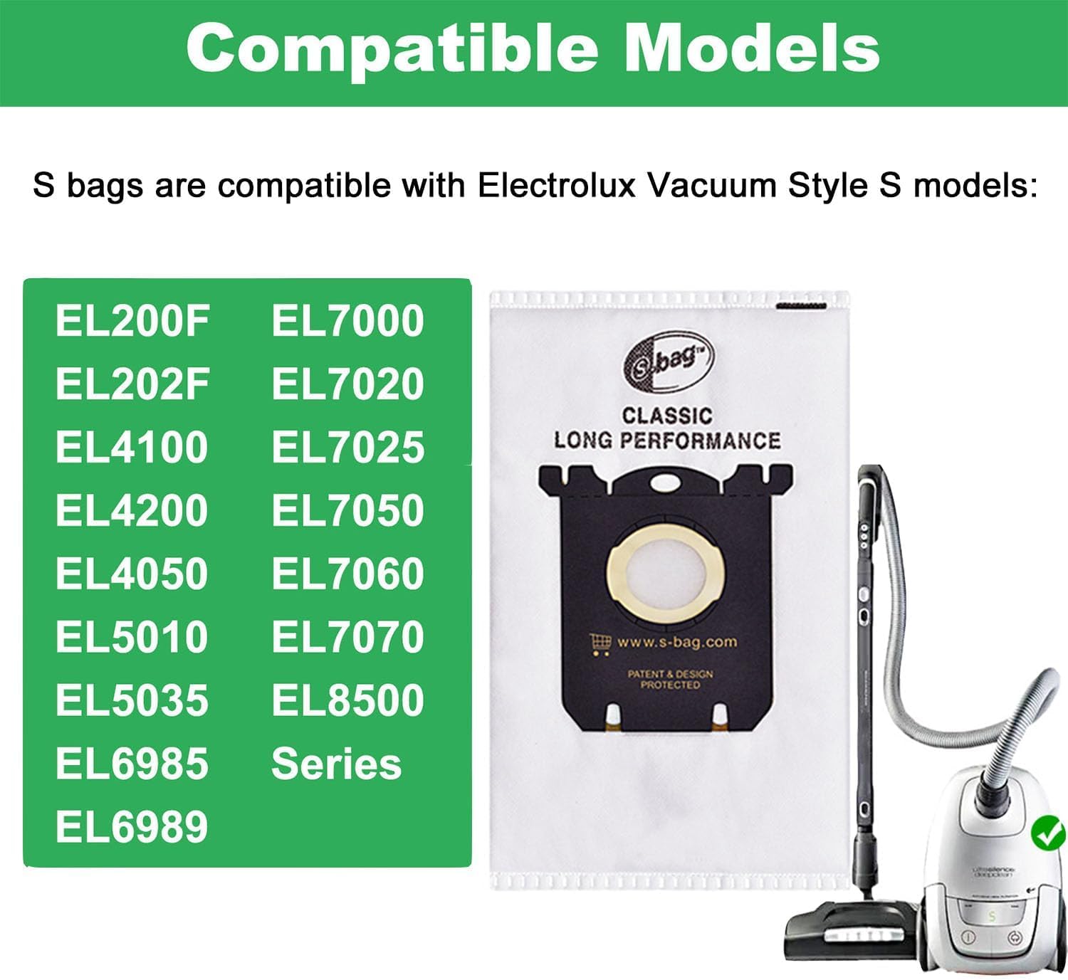 Alrens 15 Pack Replacement S Bag for Electrolux Vacuum EL200F, EL6988, EL6989, EL7020, EL4100, EL4200, EL7000, EL8500, EL6985 - Classic S-Style Vacuum Cleaner Bags