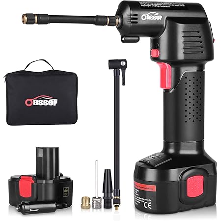 Oasser Compresseur d'Air Portable Gonfleur Electrique Compresseur Voiture Sans Fil avec Ecran LCD à Batterie de Lithium Rechargeable de 2200mAh- 130PSI (P2-Gonfleur)