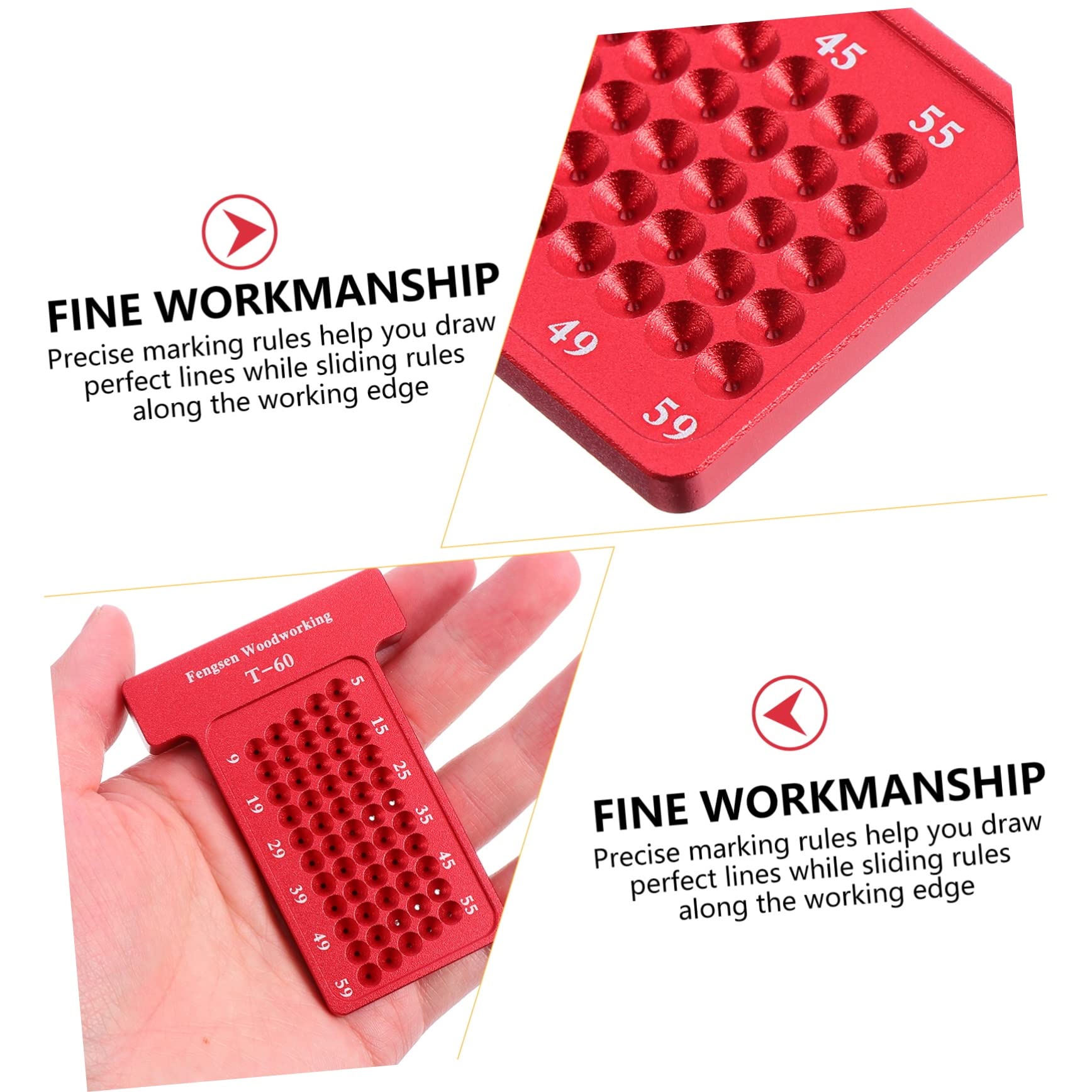 NUOBESTY 3 Pièces Règle de Traçage Rouge Outil de Marquage pour Menuisiers Jauge de Positionnement Dessin Technique pour Maison Bureau