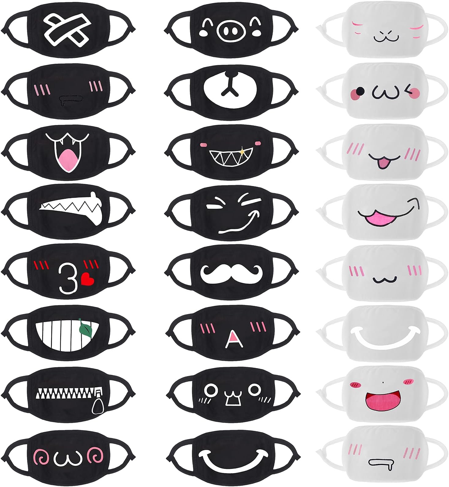 24pcs (Style) Mouth Mask Kawaii Cotton Cartoon Mouth Mask, 2 Colors