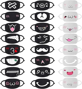 24pcs Style Mouth Mask Kawaii Cotton Cartoon Mouth Mask, 2 Colors