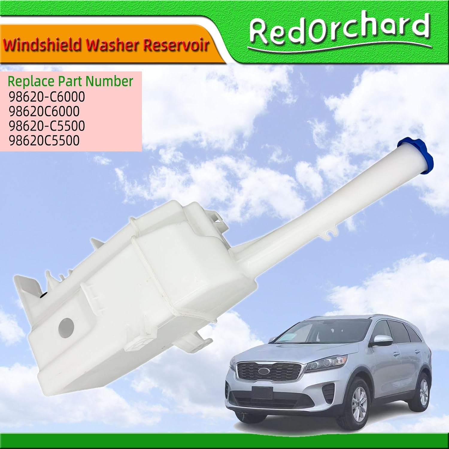 Windshield Washer Fluid Reservoir Tank Assembly Fit for Kia Sorento 2016 2017 2018 2019 2020 with Filler Neck Inlet/Cap Without Sensor & Motor Replace 98620-C6000 98620C6000 98620-C5500