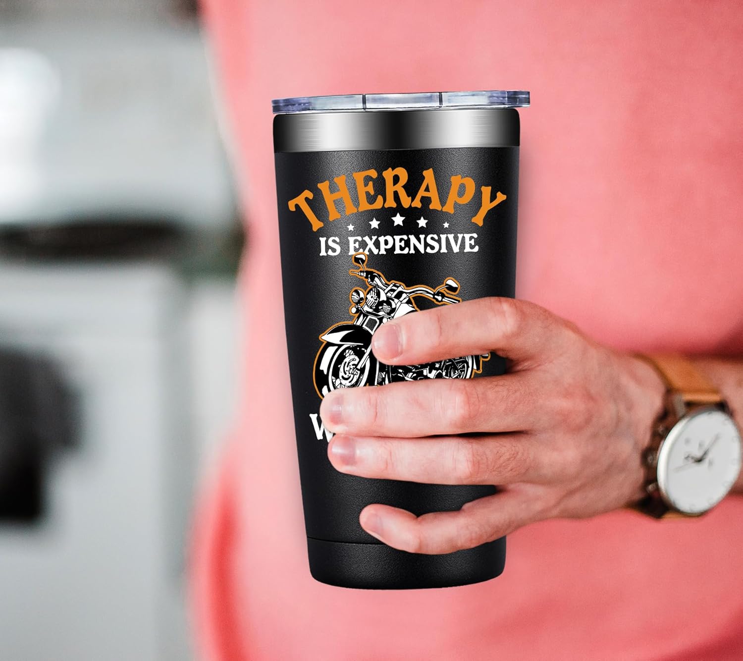 Fufandi Therapy Is Expensive Wind Is Free Motorcycle Gifts Tumbler, Motorcycle Gifts for Men - Christmas Fathers Day Gift for Motorcycle Lovers, Dad, Boyfriend - Tumbler Cup 20oz - Image 4