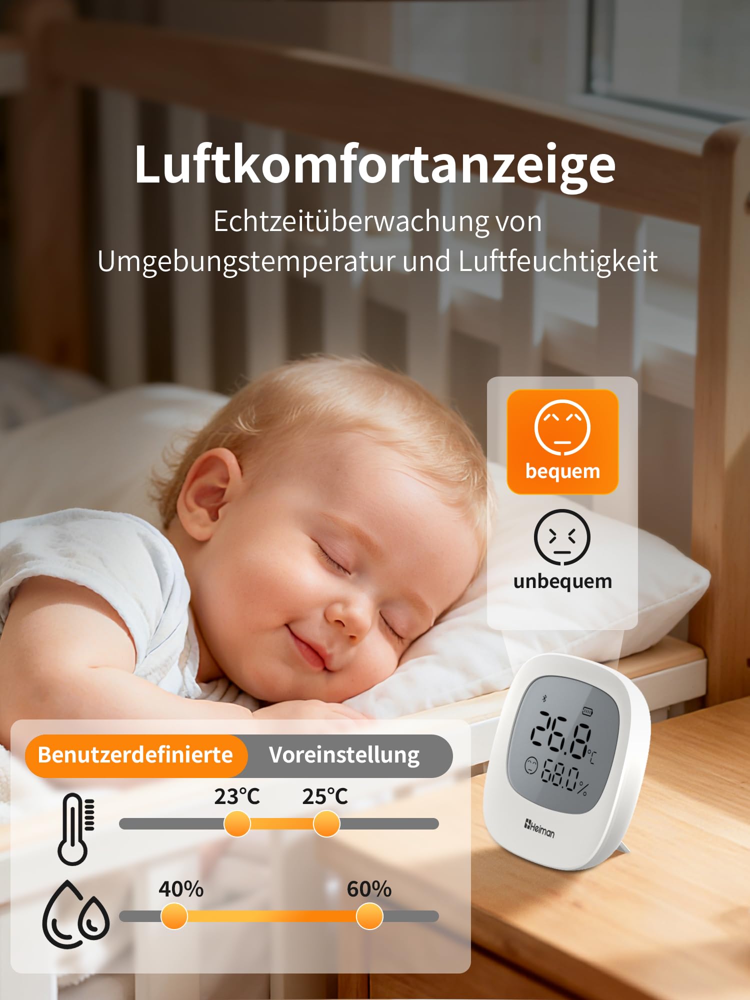 Heiman Smart Thermometer Hygrometer Innen HS3HT-2R mit Heiman Gateway | 3x Thermo-Hygrometer mit LCD, Raumklima-Monitoring per App, Datenexport, kompatibel mit Google Home, IFTTT & Home Assistant