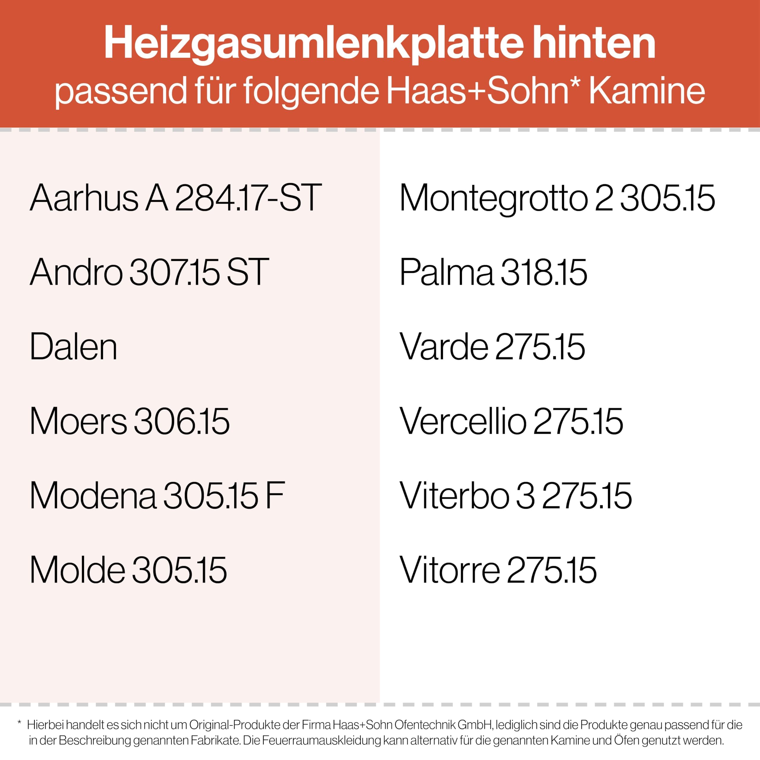 Heizgasumlenkplatte - Passend für Haas+Sohn Kaminöfen inkl. Modellübersicht - Schamottstein feuerfest & hitzebeständig - Kamin Ofen Zubehör [420x160x25 mm]