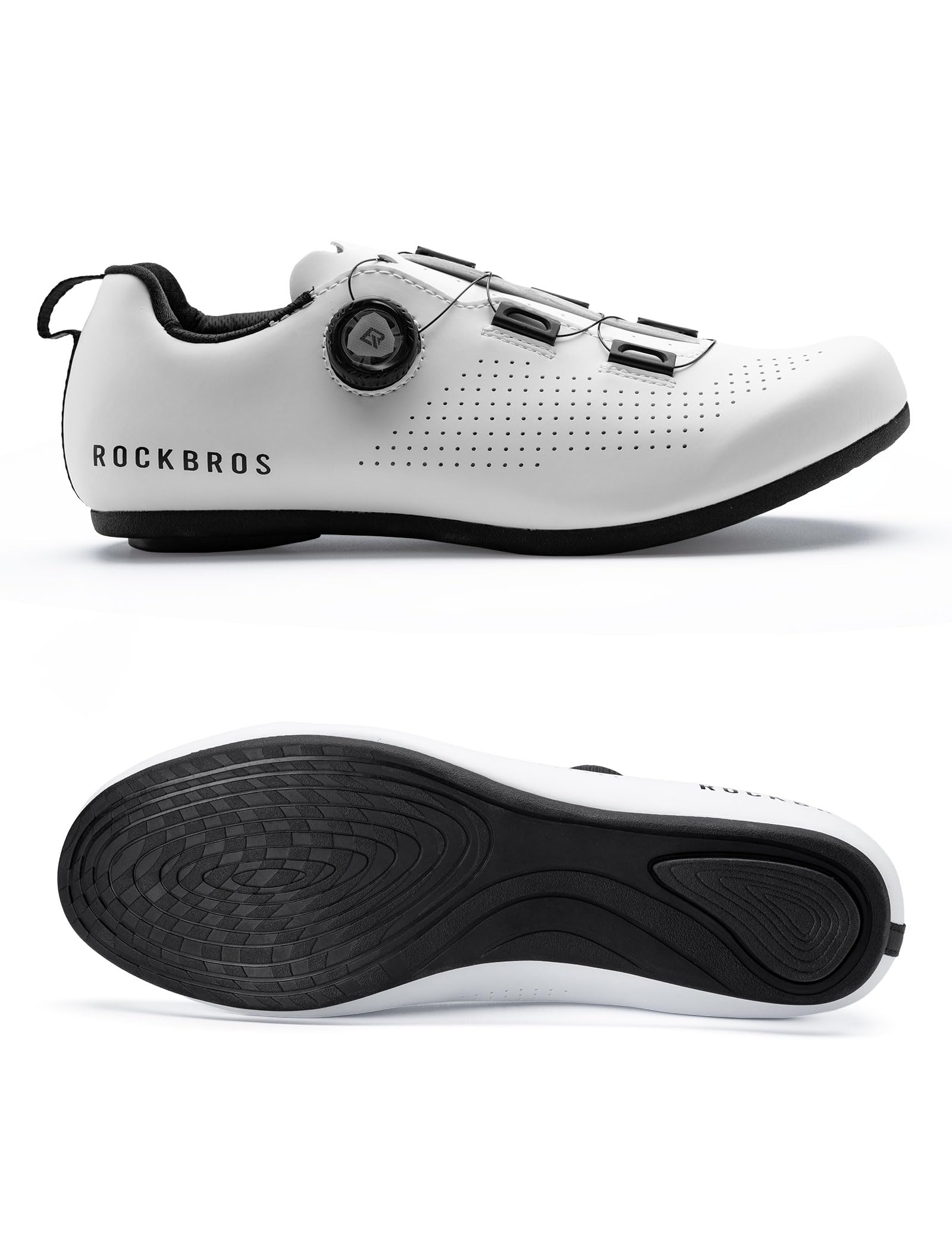 ROCKBROS Fahrradschuhe Herren Damen Rennrad & MTB, Atmungsaktive Radschuhe mit Drehverschluss, rutschfeste Gummisohle, Unisex Mountainbike & Indoor Cycling Schuhe, Weiß 39–46