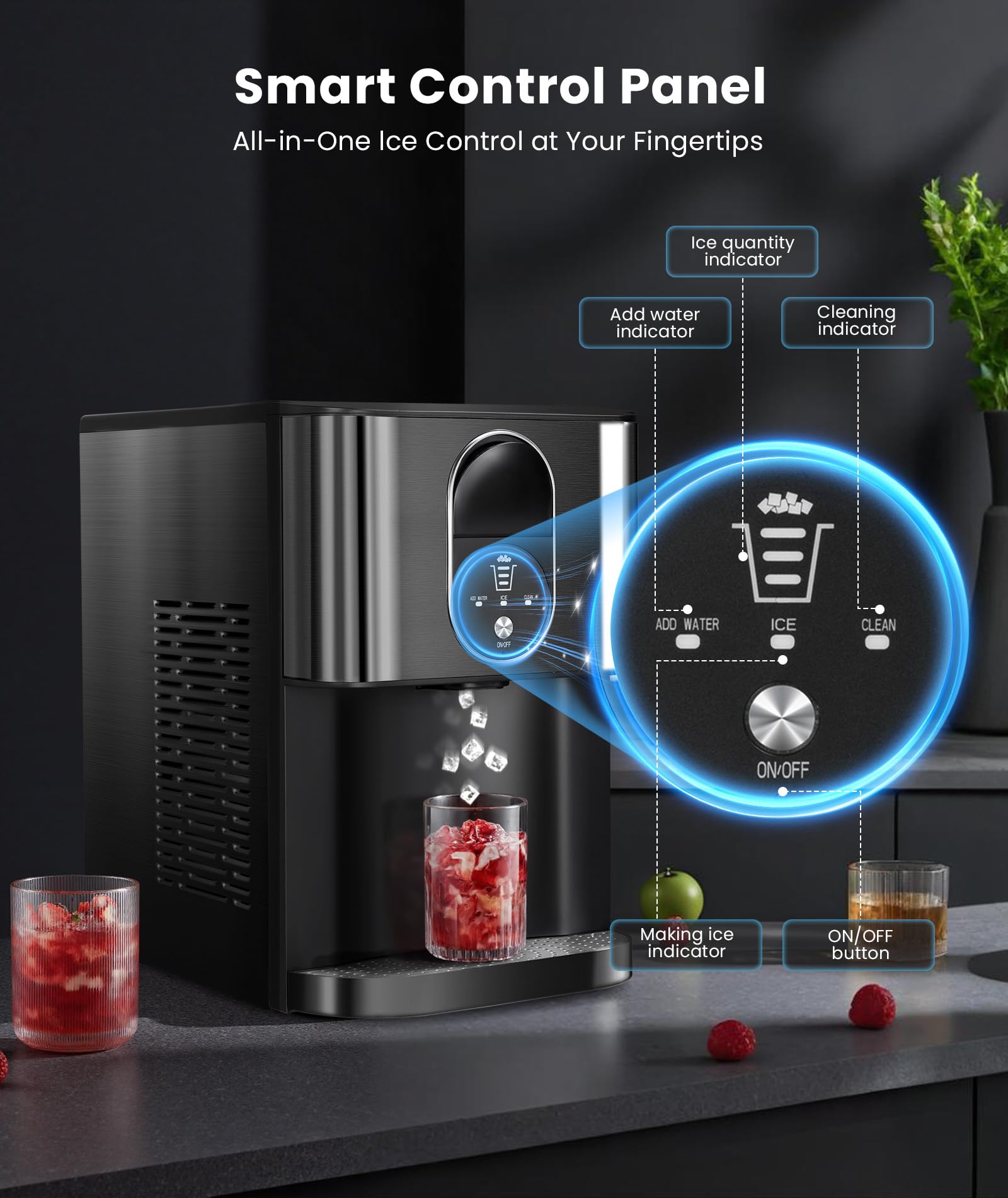 Cowsar Nugget Ice Maker Countertop, 44lbs/24h Soft Chewable Pellet Ice Machine With Dispenser, Self-Cleaning, 2.4l Removable Water Tank, One-Click Operation, Ideal For Home/Kitchen/Bar/Office, Black on Fridge.com - View 4