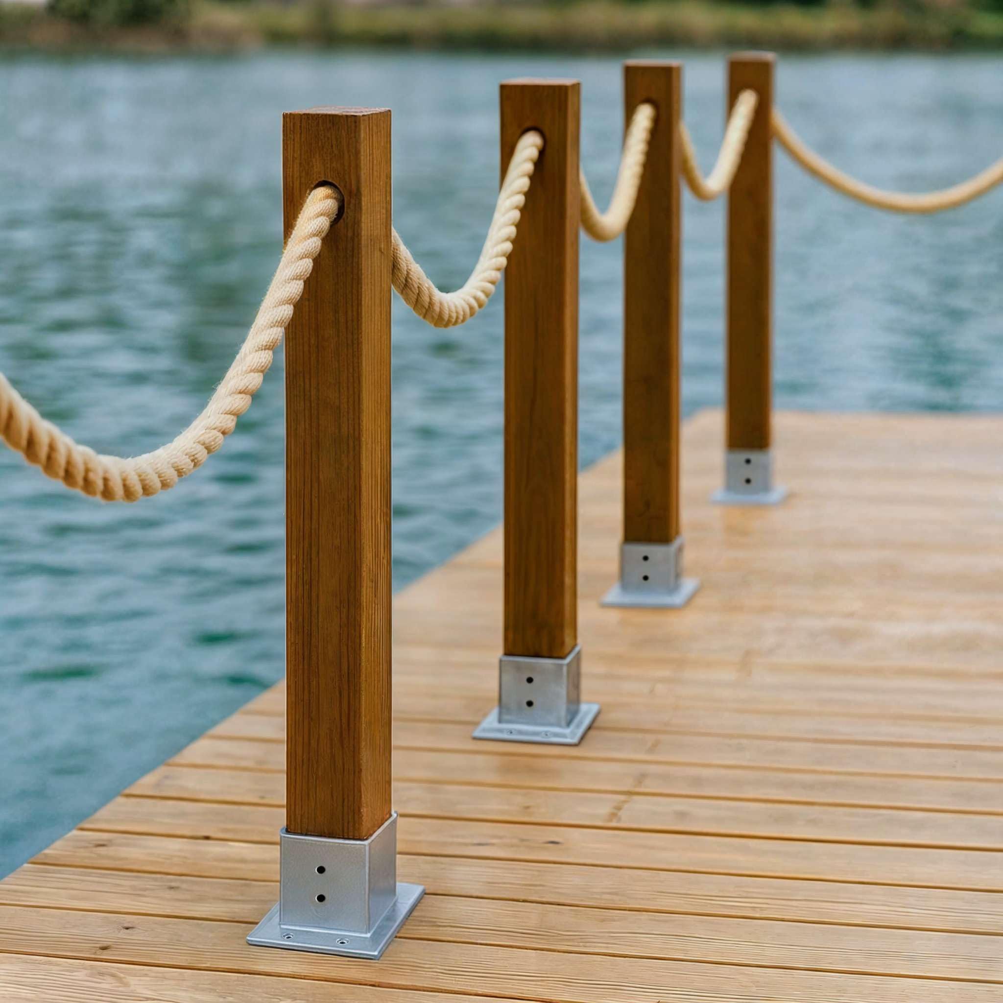 BOGATECO Panel de valla de madera con cuerda de yute, valla de vela, 8 m, 13 longitudes diferentes, kit de montaje que incluye funda de base con placa de enchufe