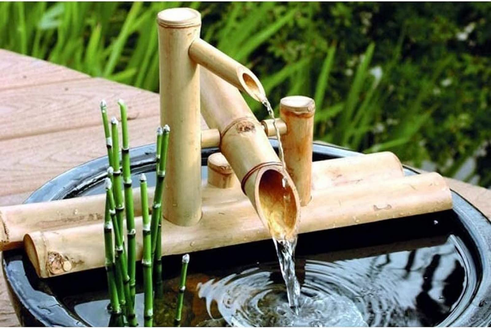OTQEFTN Garden Fountain Japanese Garden Decor,Bamboo Fountain Decor, Water Spout with Pump, Garden Decor, Waterfall, Outdoor Japanese Garden Feature Desktop Fountain Home Decor