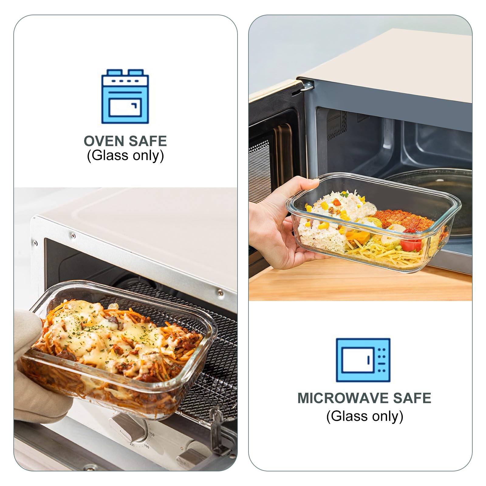 KOMUEE Confezione da 10 contenitori per alimenti in vetro, contenitori per la preparazione dei pasti con coperchio, contenitori ermetici in vetro, adatti per congelatore, forno e microonde