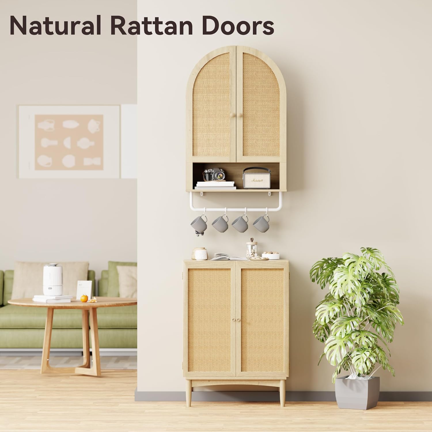 Bathroom Wall Cabinet, Modern Medicine Cabinet with with Adjustable Wood Shelf, Large Storage Cabinet for Bathroom, Livingroom, Kitchen, Nature