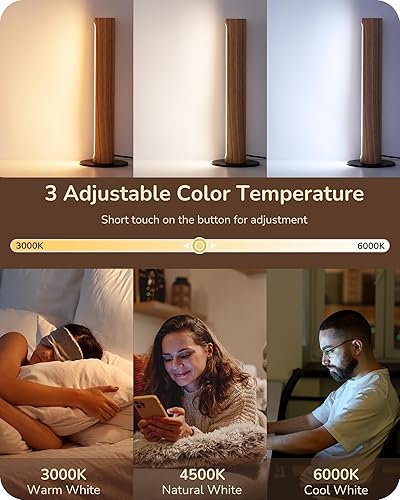 Miniatura 3 de EDISHINE Lámpara de mesa LED, pequeña lámpara de noche de madera con función de memoria y regulación continua, temperatura de 3 colores, instalación