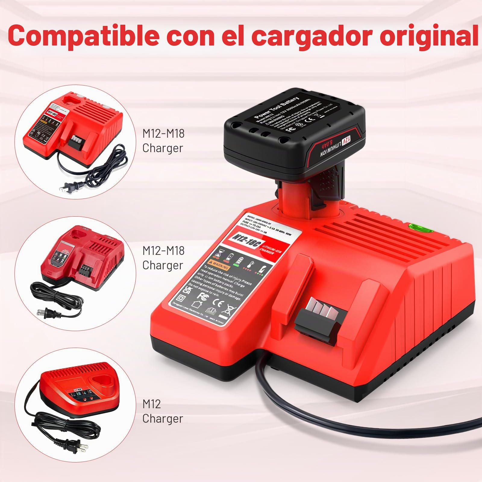 ASUNCELL 2 baterías de iones de litio de 12 V 8 Ah compatibles con Milwaukee M12B 48-11-2411 48-11-2420 48-11-2401 48-11-2402 48-11-2401 batería de repuesto para Milwaukee 12 V M12