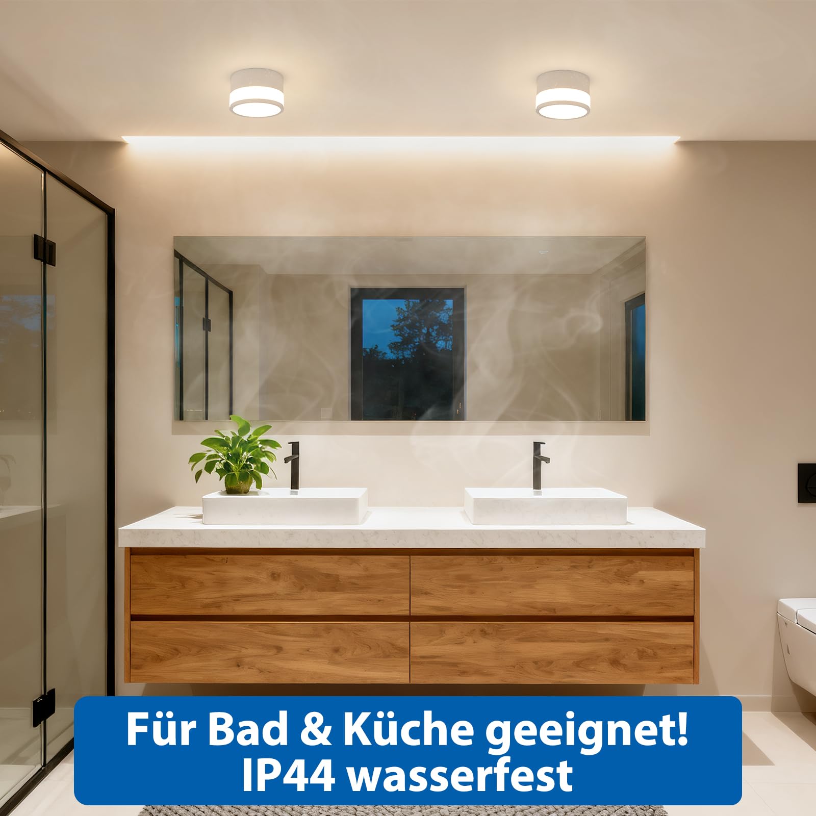ZIZZLER IP44 Wasserdichte Deckenleuchte Aufputz Weiß für Bad Küchen, 2er LED Aufbauspots Warmweiß 3000K für Wohnzimmer Flur, 12W 1100LM Aufbaustrahler Deckenspot 230V Feuchtraum, Rund Ø100mm*63mm