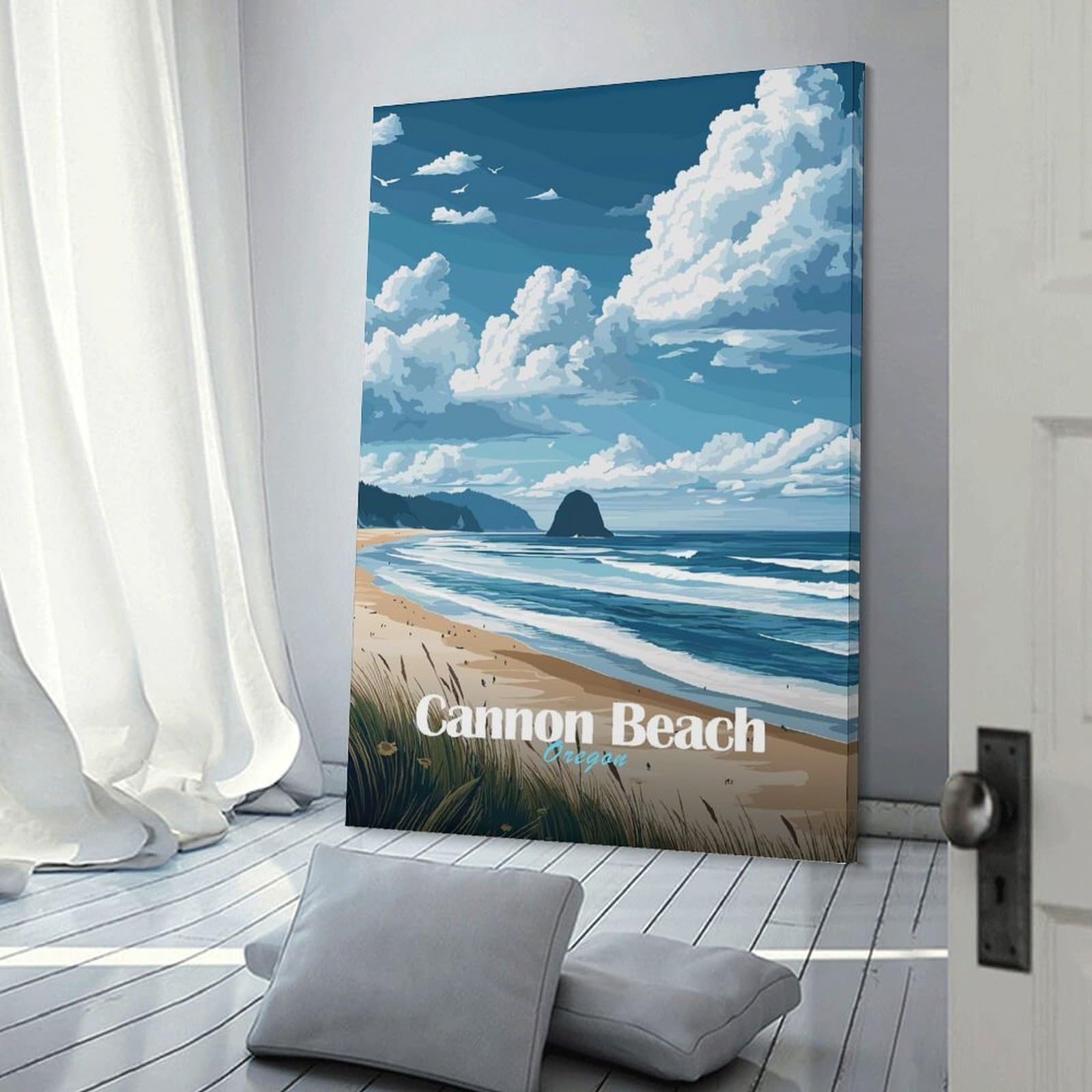 Junmoney Decorative Canvas Print Cannon Beach Oregon, 20x30inch(50x75cm), for Living Room, Bedroom Or Home Office, Home Decor Gift with Stylish Appeal