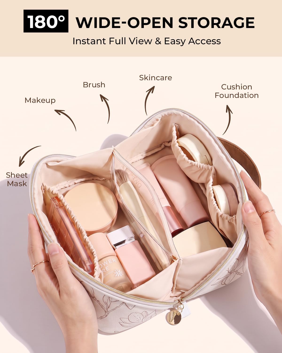 Prite Makeup Bag Travel Toiletry Bag Open Flat Cosmetic Organizer for Women image 2