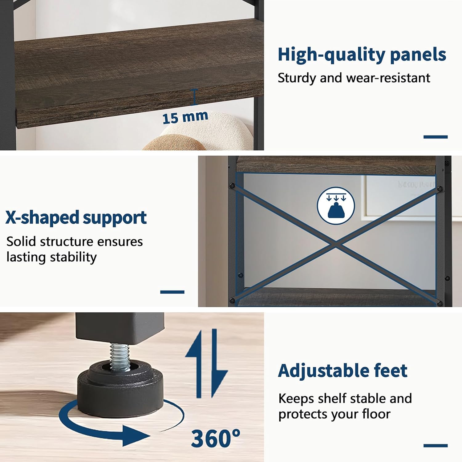 Whitmor 5-Tier Ladder Bookshelf with 2 Drawers, Narrow Modern Display Bookcase with Wood Shelves & Metal Frame, Freestanding Storage Rack for Living Room, Bedroom, Bathroom, Home Office, Black