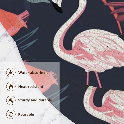 Miniatura 3 de 3 Pcs Large Trivet White Pink Dark Green Flamingo for Hot Dishes 15in Cotton Thread Weave Heat Resistant Pot Holders for Hot Pot Kitchen Countertop