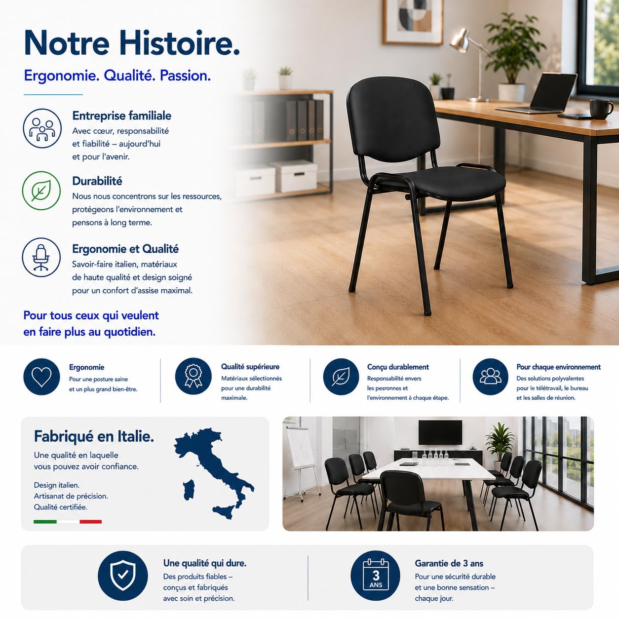 Topsit Lot de 2 Chaises Visiteur ISO Chaise de conférence empilable et Confortable avec Assise et Dossier rembourré