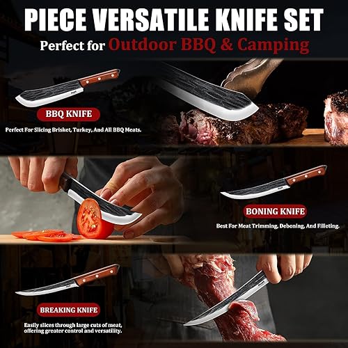 Miniatura 6 de Huusk Butcher Knife Set for Meat Cutting, 3PCS Carving BBQ Brisket Knives, Hand-forged Kitchen Knive Set with Ergonomic Handle, Christmas Gifts for