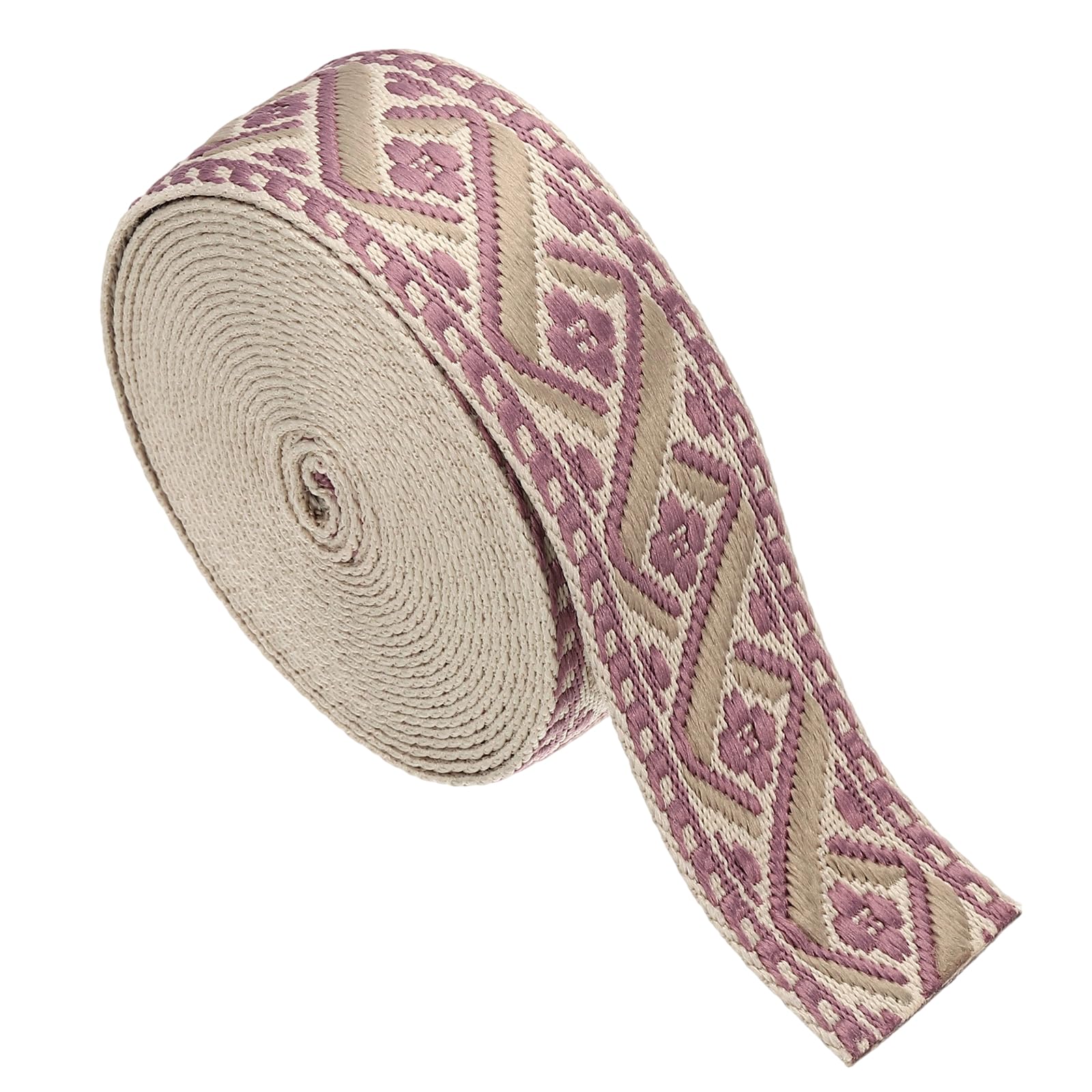 sourcing map 4.75 Yards Cotton Webbing Strap, 2-inch(50mm) Jacquard Webbing Ribbon Embroidery Polyester Webbing Straps Purse Strap Belt for Purse Bag Crafts Clothing, Cream-Light Purple