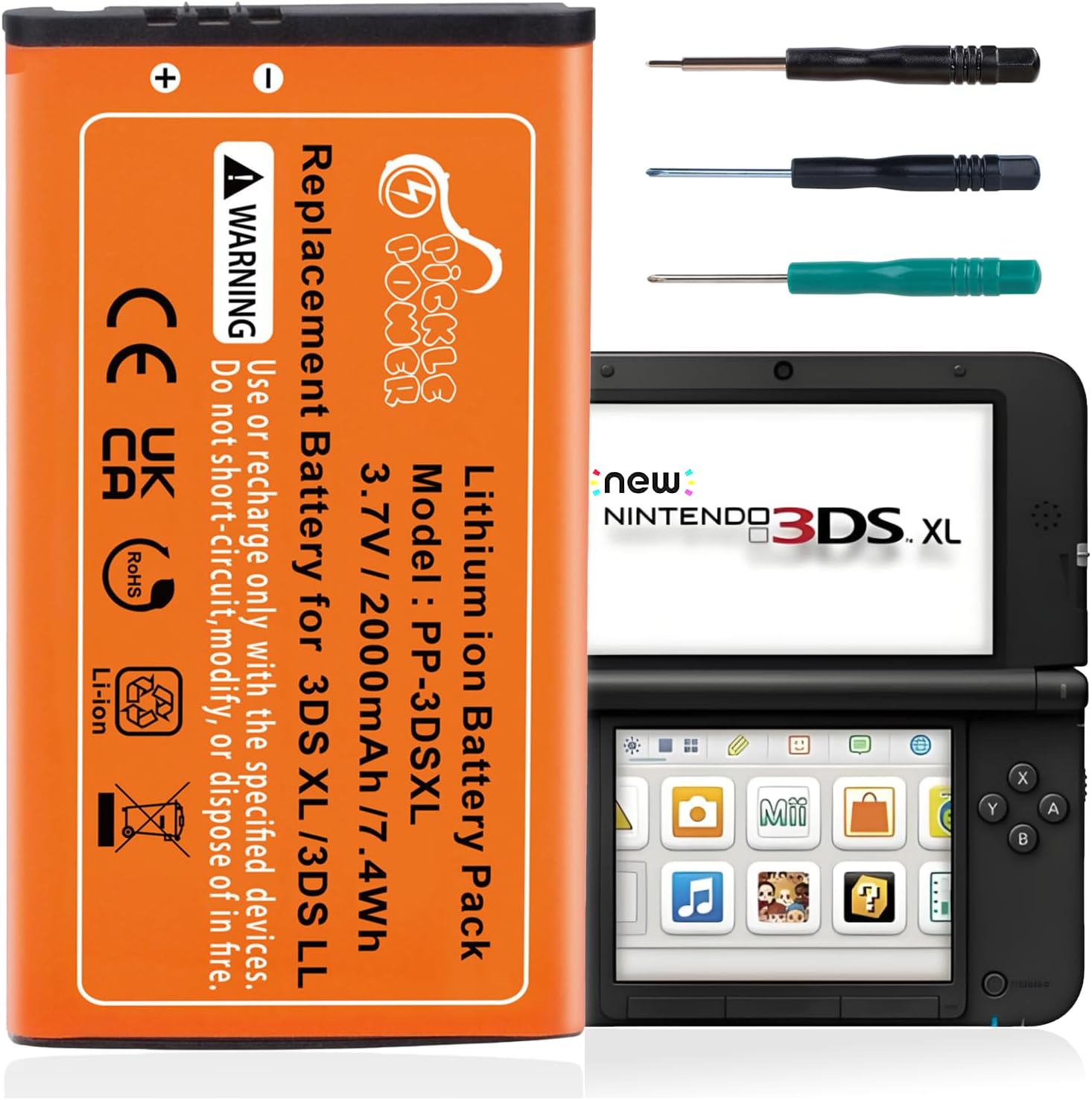 Pickle Power SPR-003 Battery, New Upgraded 2000mAh Li-ion Battery Replacement for Nintendo 3DS XL, New 3DS XL, 3DS LL Game Console with Tool Kit