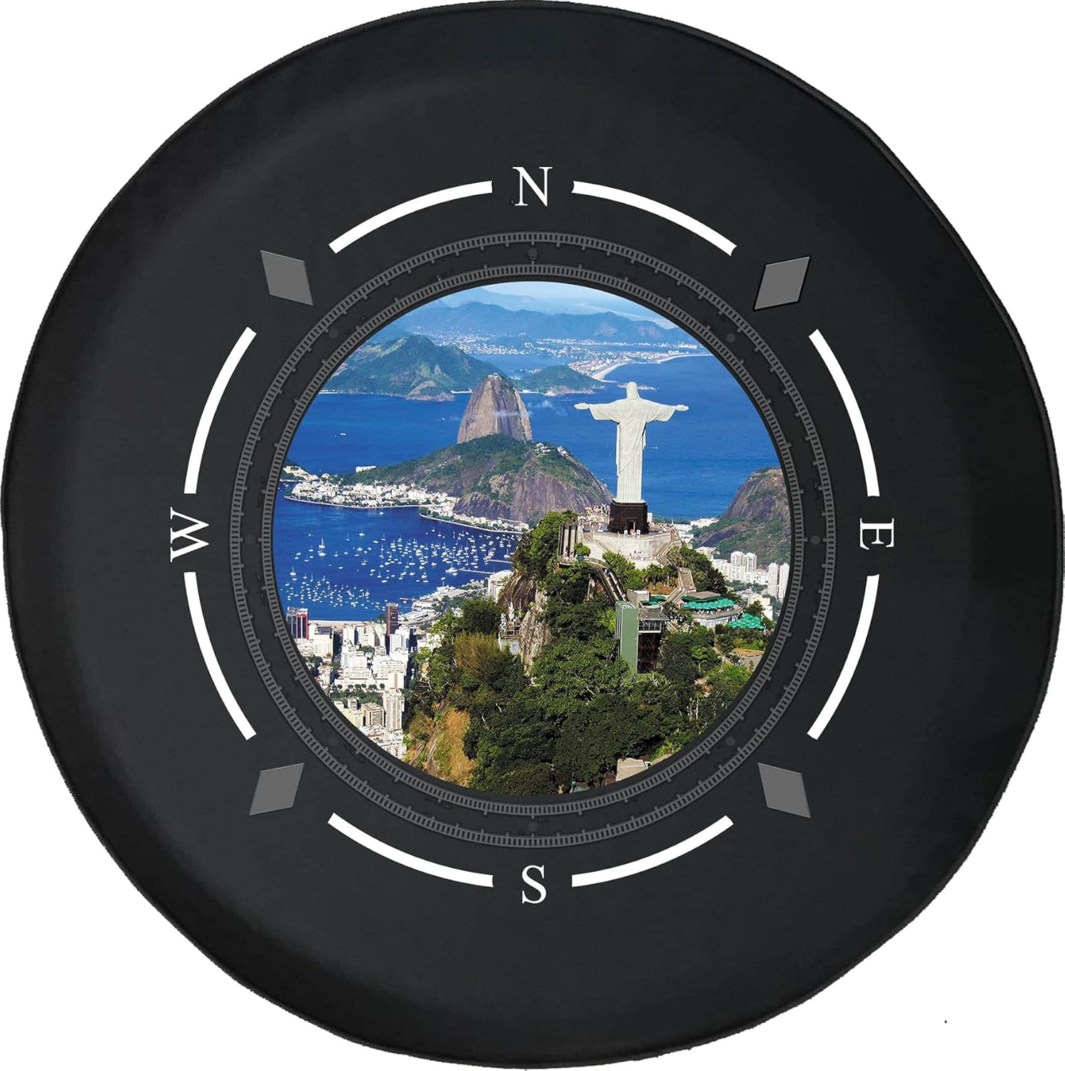 Tire Cover Compass Rio de Janeiro Statue Christ The Redeemer The Bay Wheel Covers Fit for SUV Accessories Trailer RV Accessories and Many Vehicles
