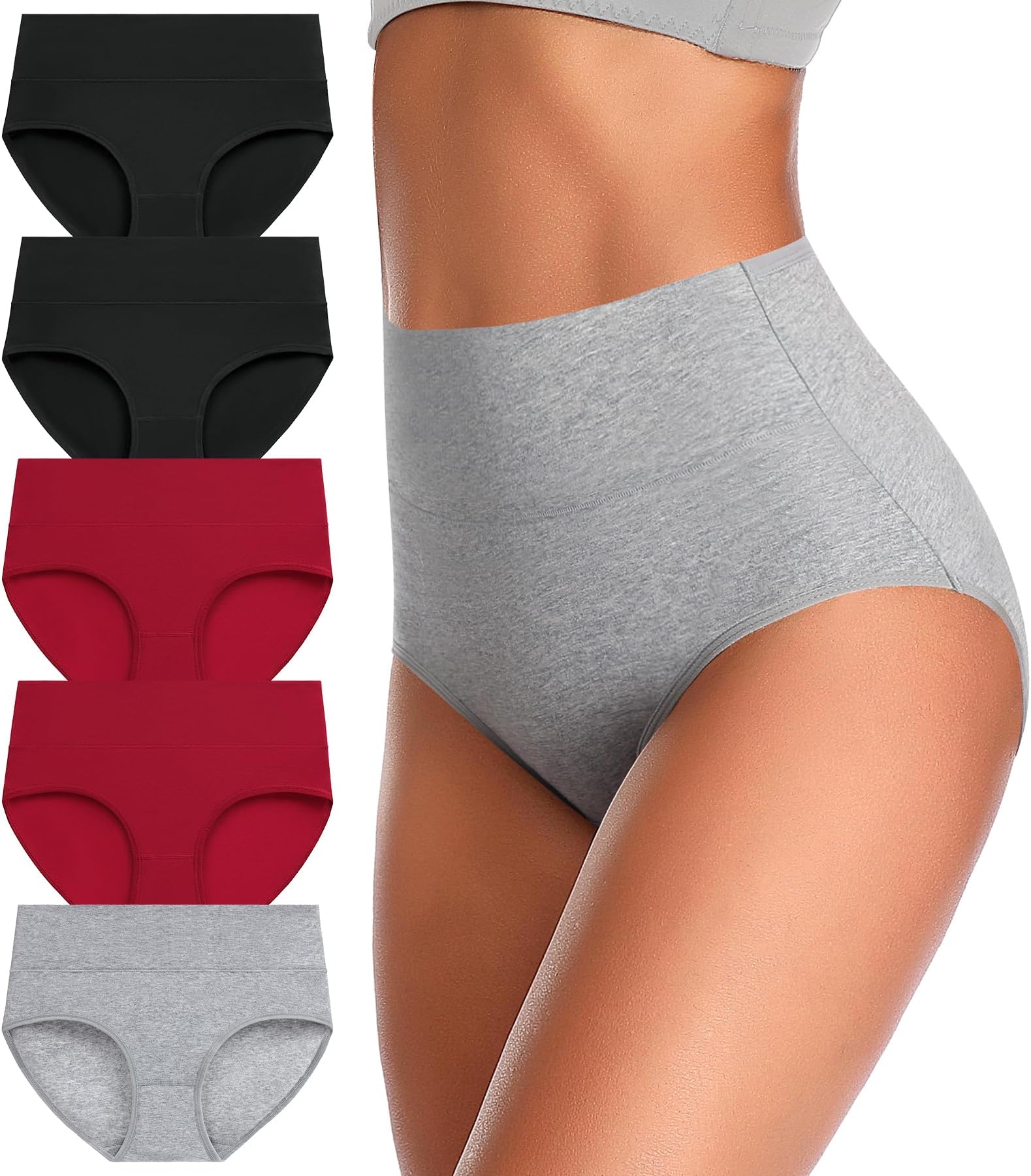 ASIMOONCotton Underwear for Women Tummy Control High Waisted Plus Size Seamless No Show Panties Brief Boyshort Pack, Multicolor-a-5pack, XXL