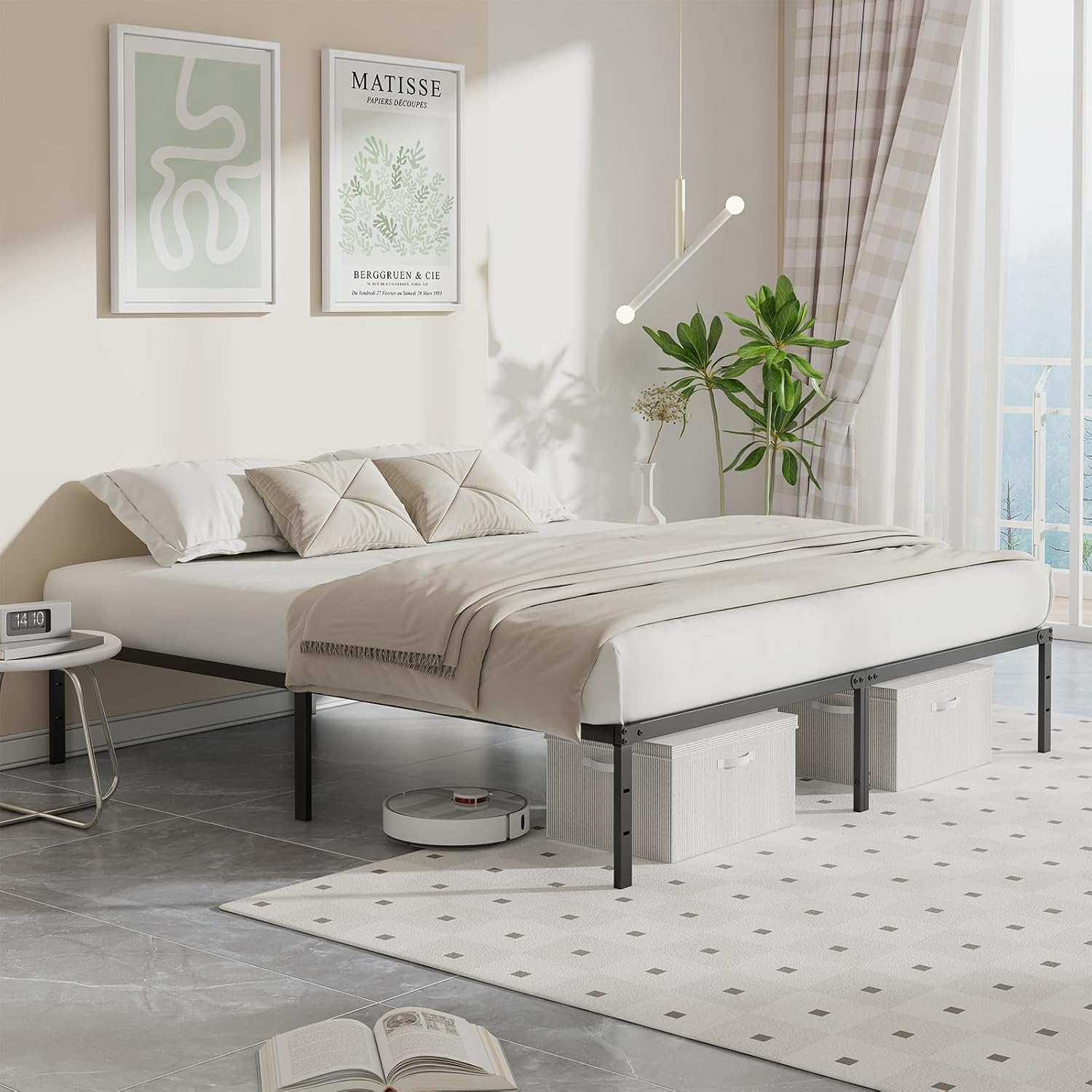 dumos queen size 12 inch bed frame - metal platform bed frame mattress foundation with steel slat support, no box spring needed, storage space under base, easy assembly, black 12 inch queen