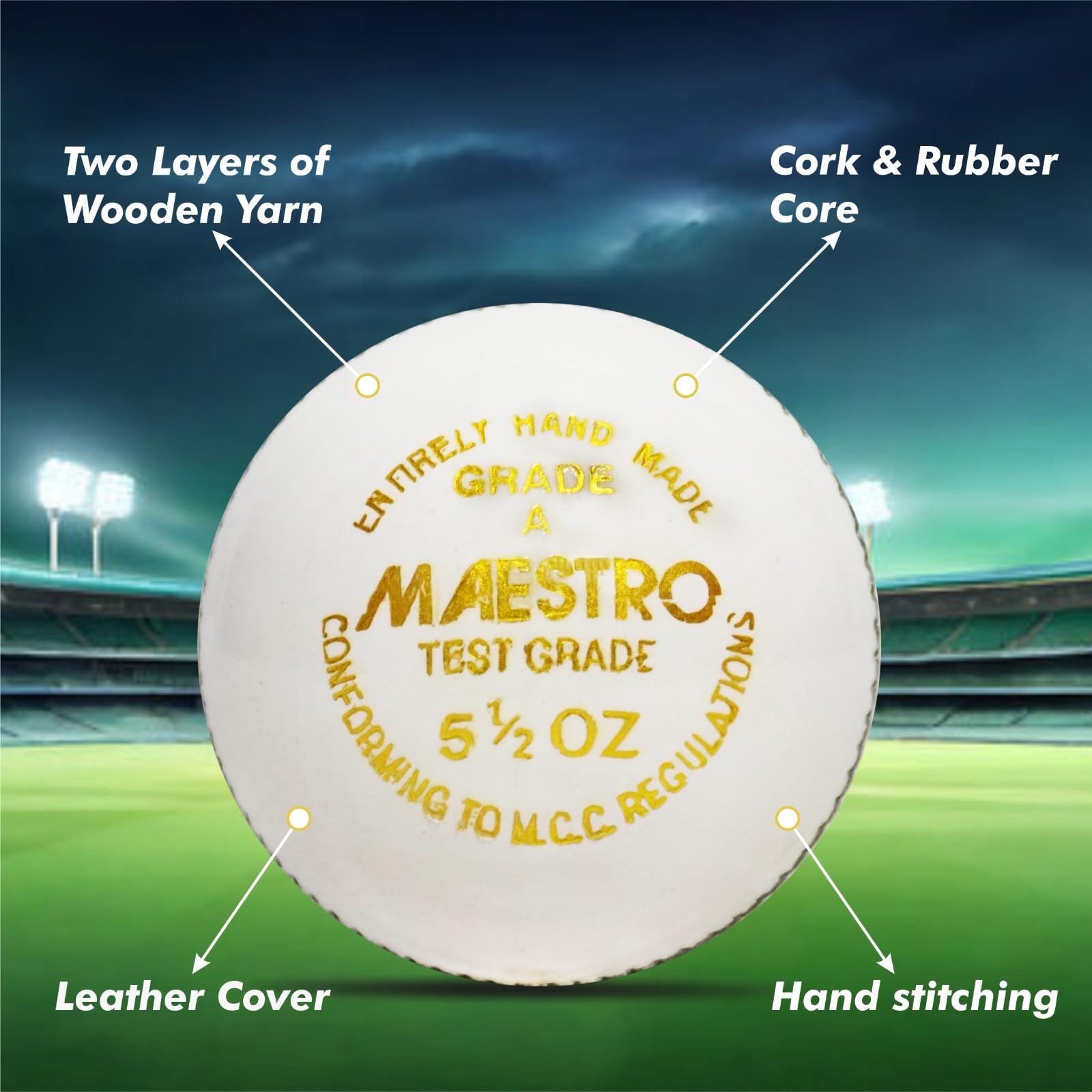 CW Maestro Cricketbälle aus hochwertigem Leder, 4 Stück, für Senioren, 4 Stück
