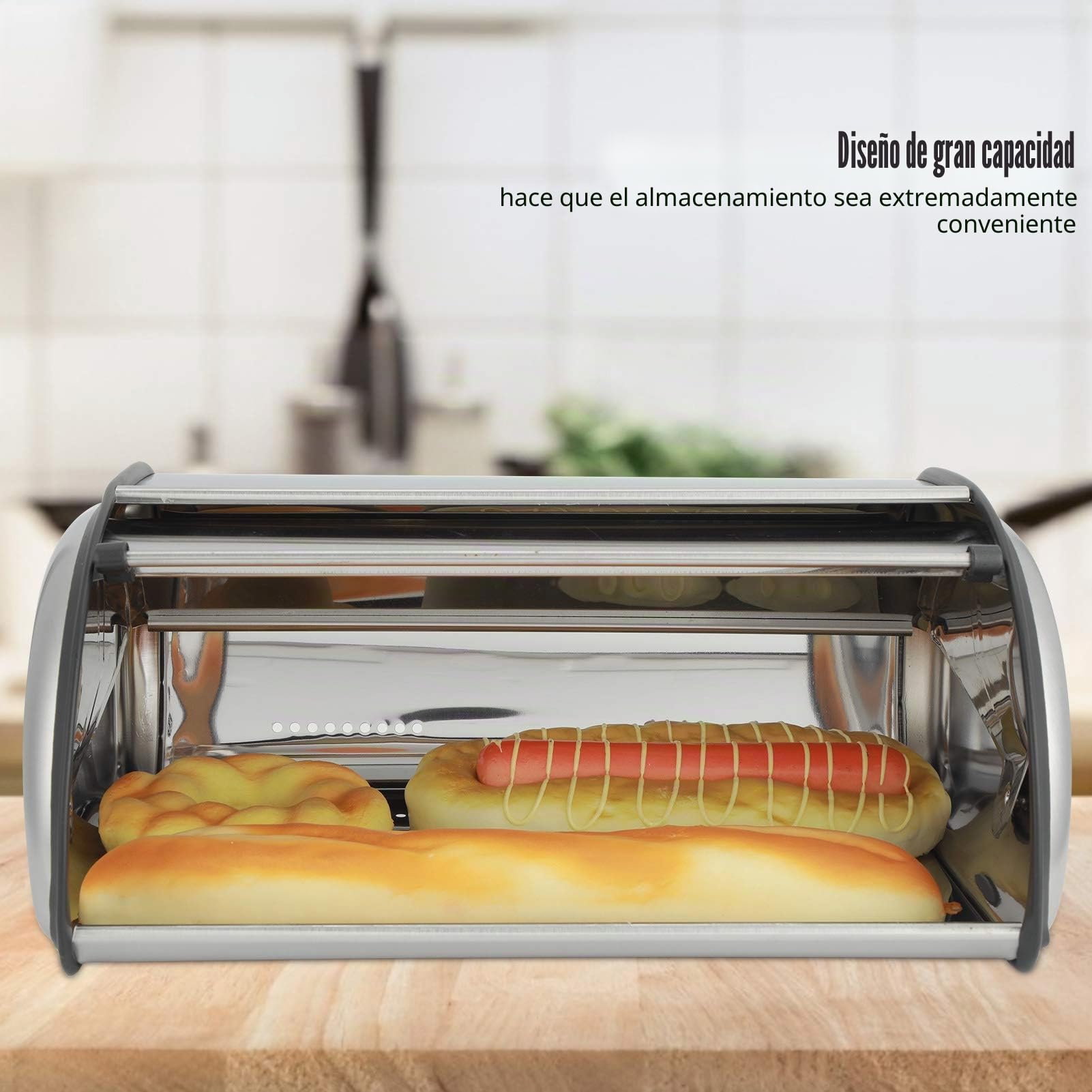Caja para Pan, Caja para Pan de Acero Inoxidable con Tapa Frontal, Recipiente para Pan, Caja para Pan con Ruedas, Soporte para Caja de Pan, Recipiente para Almacenamiento de Pan