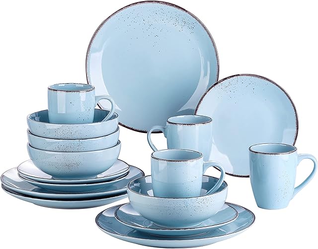 vancasso Navia Oceano Dinner Set, Stoneware Vintage Look Light Blue Dinnerware Tableware, 16 Pieces Dinner Service Set for 4, Include Dinner Plate, Dessert Plate, Cereal Bowl and Mug