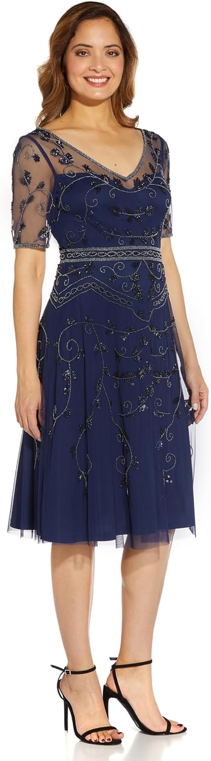 Adrianna Papell Womens Beaded Midi Dress - Image 4