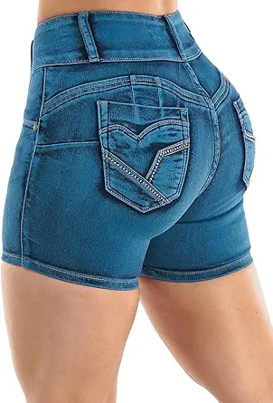 Moda Xpress Butt Lifting Denim Shorts for Women - Mid - High Waisted Shorts - Levanta Cola