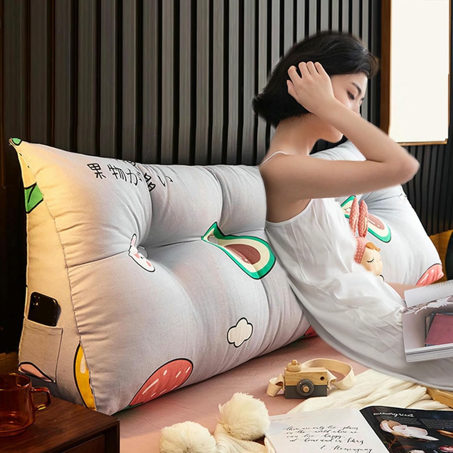 Triangular Headboard Pillow,Cute Triangle Cushion Reading Pillow,Large Bolster Positioning Support Removable Wedge Pillow for Daybed Bunk Bed Dorm~/