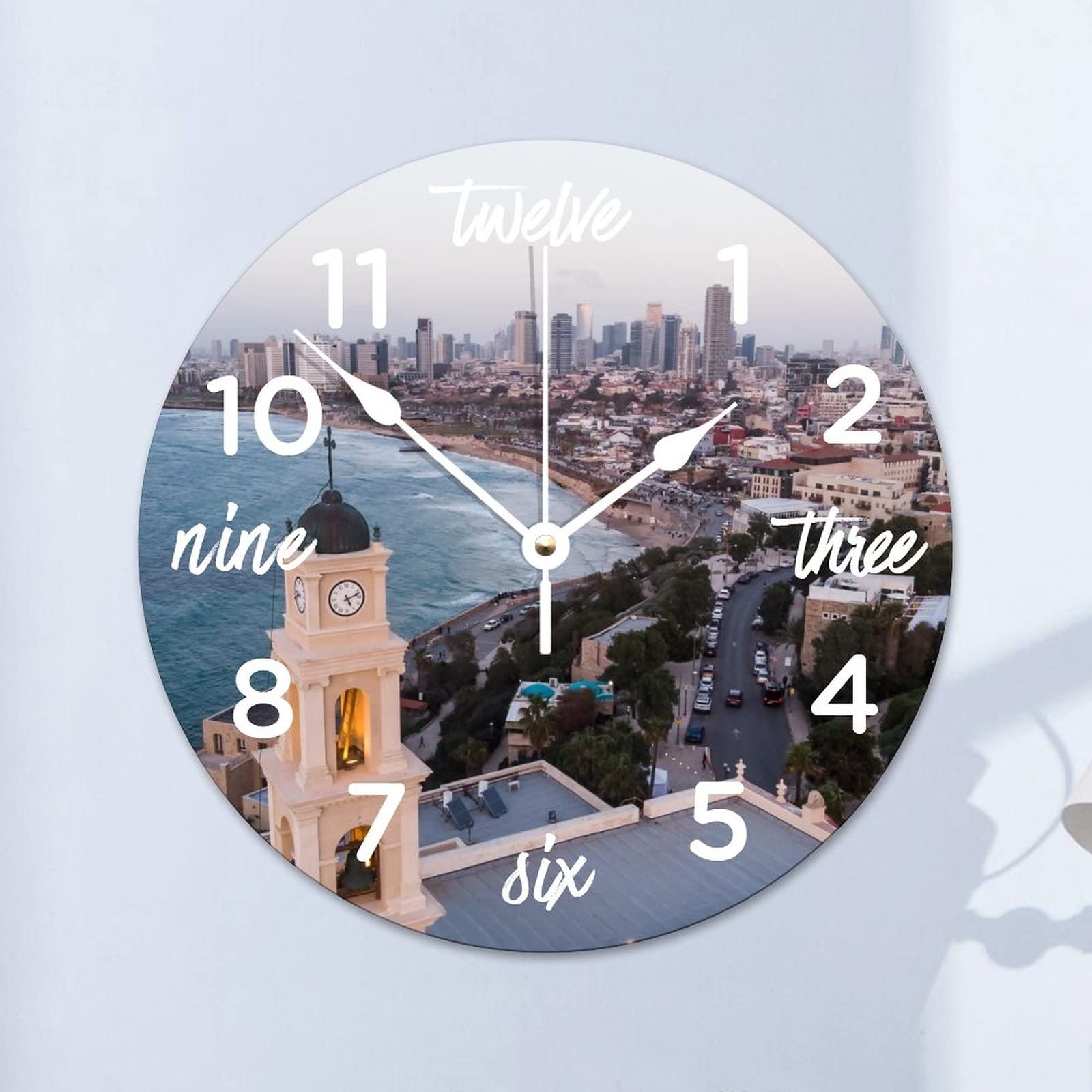 Horloge murale en bois silencieuse sans tic-tac ronde fonctionnant à piles