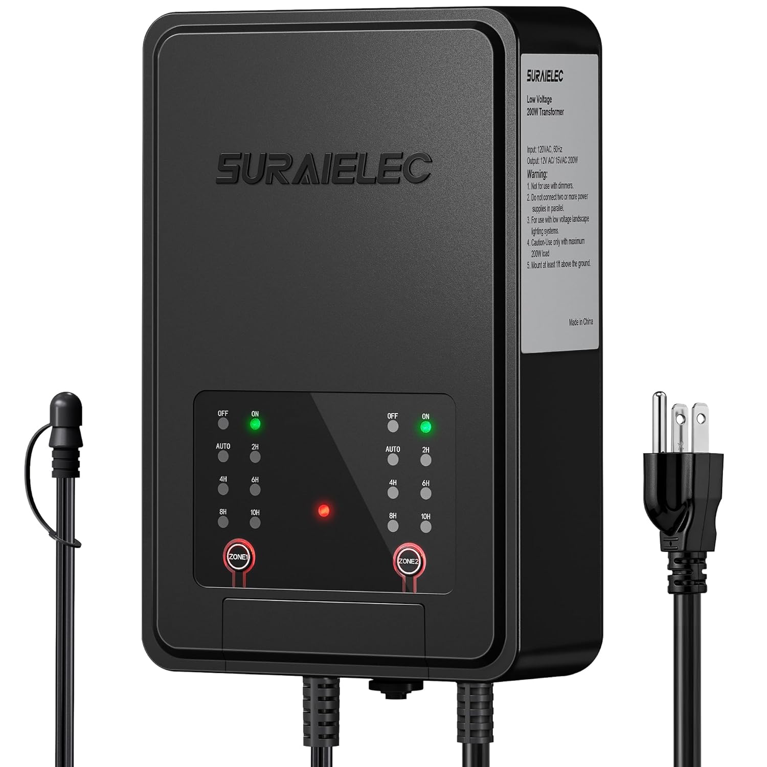 200W Low Votage Landscape Transformer with Timer, 2 Zones | Detachable Photocell Sensor & Timer, 12V/15V AC Multi Tap, Outdoor Lighting Transformer for Pathway, Hardscape Lights