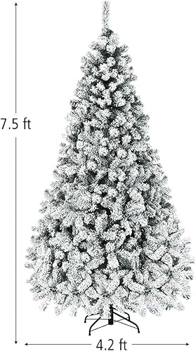 Miniatura 33 de Goplus - Árbol de Navidad artificial preiluminado de 9 pies, pino nevado articulado de PVC de alta calidad con base metálica y luces LED, decoración