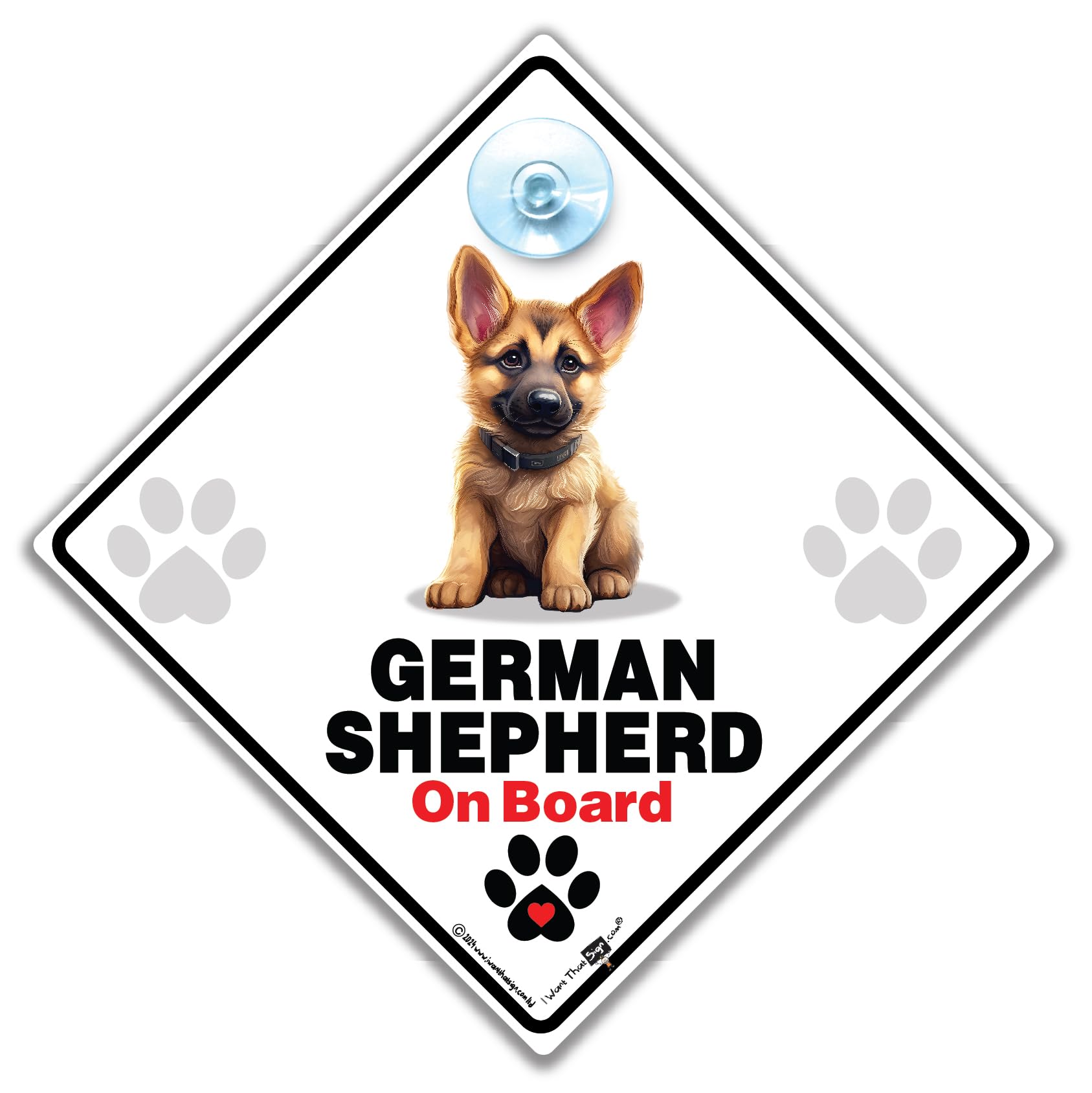 German Shepherd on Board Sign, Dog On Board Car Sign, Baby on Board Dog Sign 14cm x 14cm