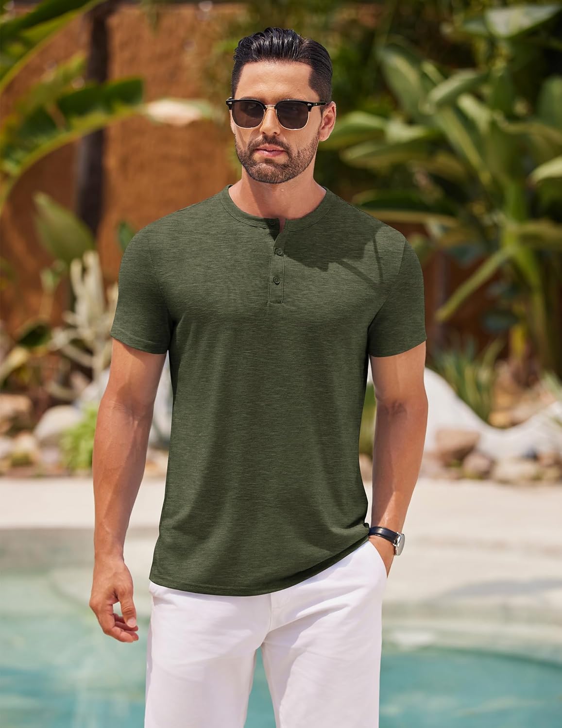 COOFANDY Men's Henley Shirts Short Sleeve Casual Basic Henley Tee Summer Button Lightweight Stretch T Shirts - Image 2