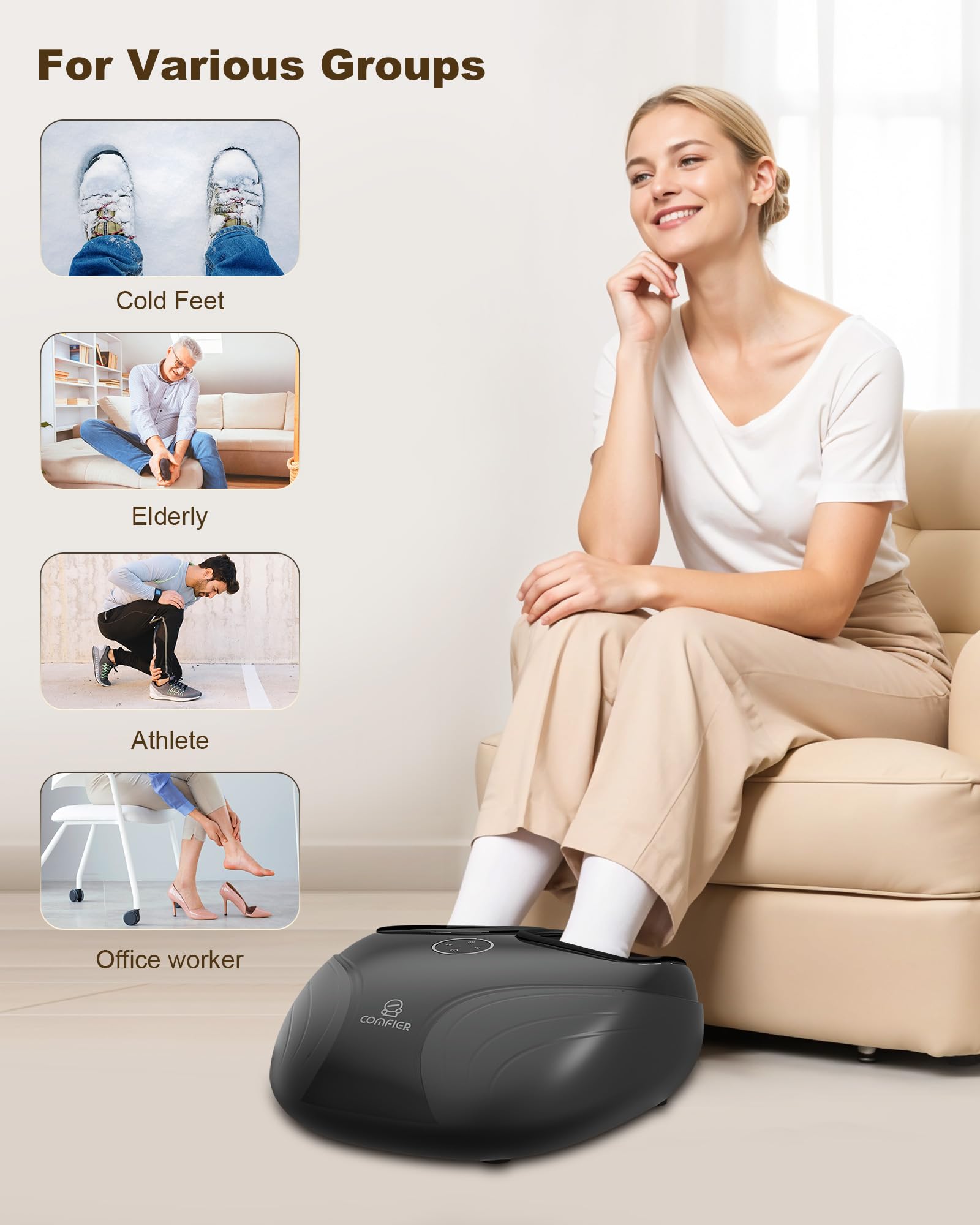 COMFIER Fußmassagegerät mit Wärme, Shiatsu-Fußmassagegeräte für Schmerzen und Durchblutung, Plantarfasziitis, tiefes Kneten, Kompression, elektrisches Fußmassagegerät, Geschenke für Frauen, Männer