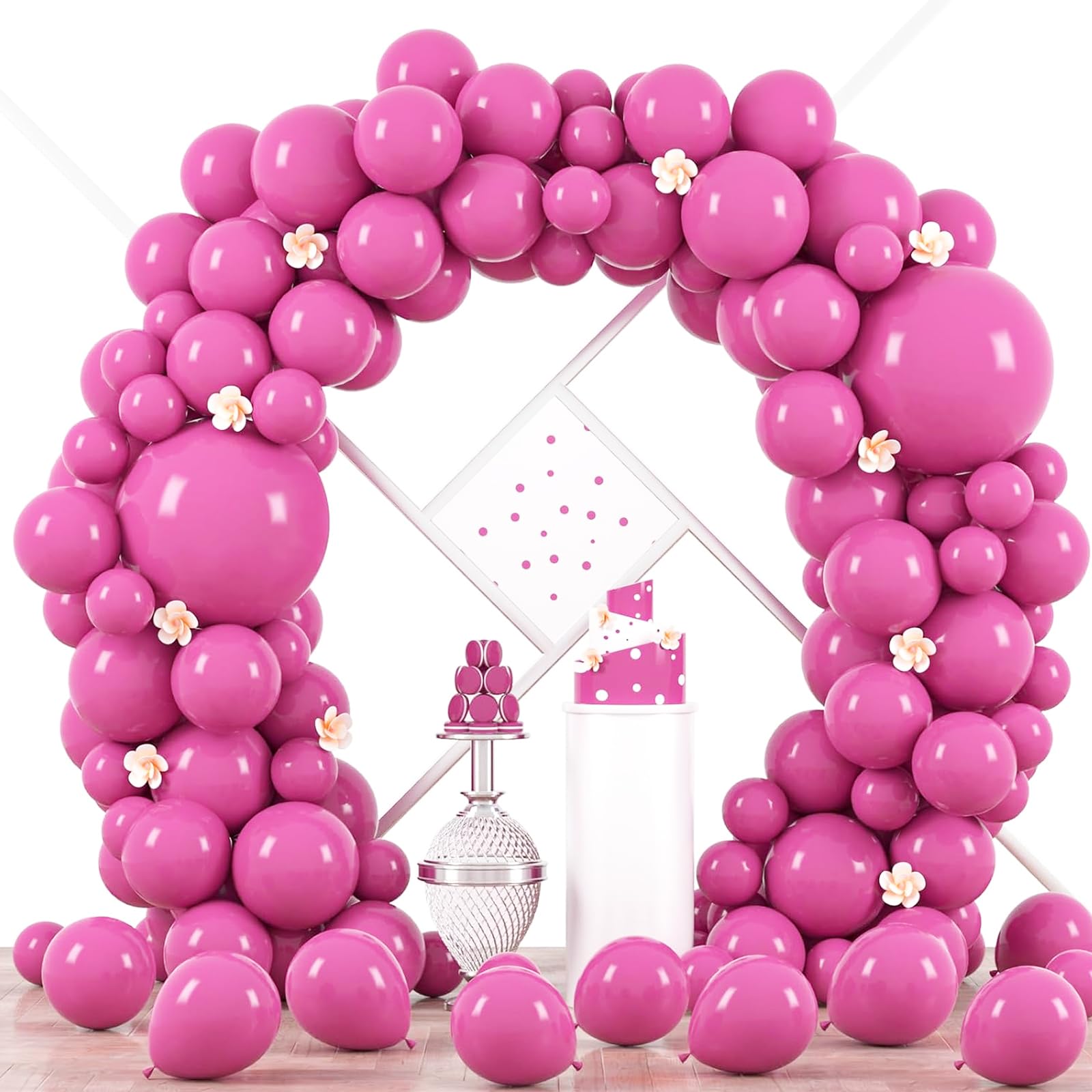 Voircoloria 90pcs Retro Hot Pink Balloons Arch Kit, 18 12 10 5 Inch