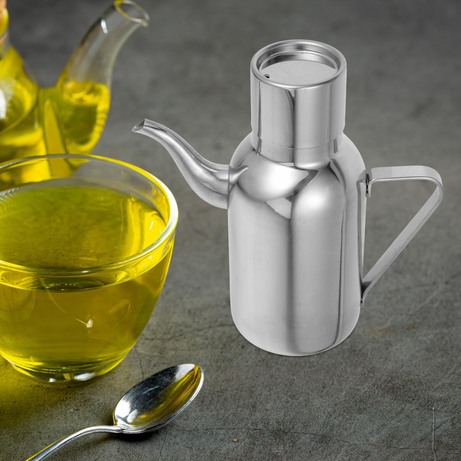Dispensador de Aceite de Acero Inoxidable 800ml Plata | Uso en Cocina, Fácil de Limpiar y No Daña Manos, Acabado Redondo de Fabricación Cuidada