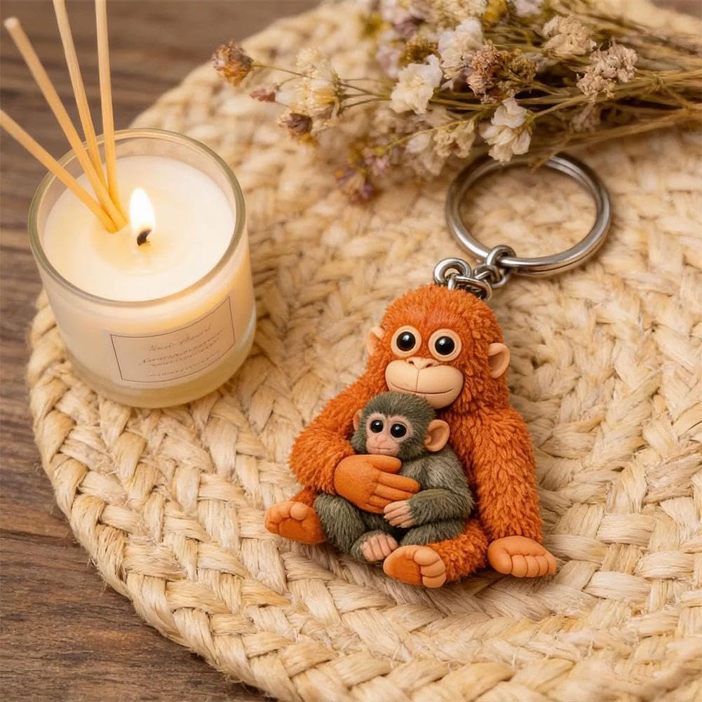 Wmool Protect Punch The Monkey Keychain, 3D Cute Monkey Holding Plush Toy Hanging Keychain for Backpack Car Keys Gift