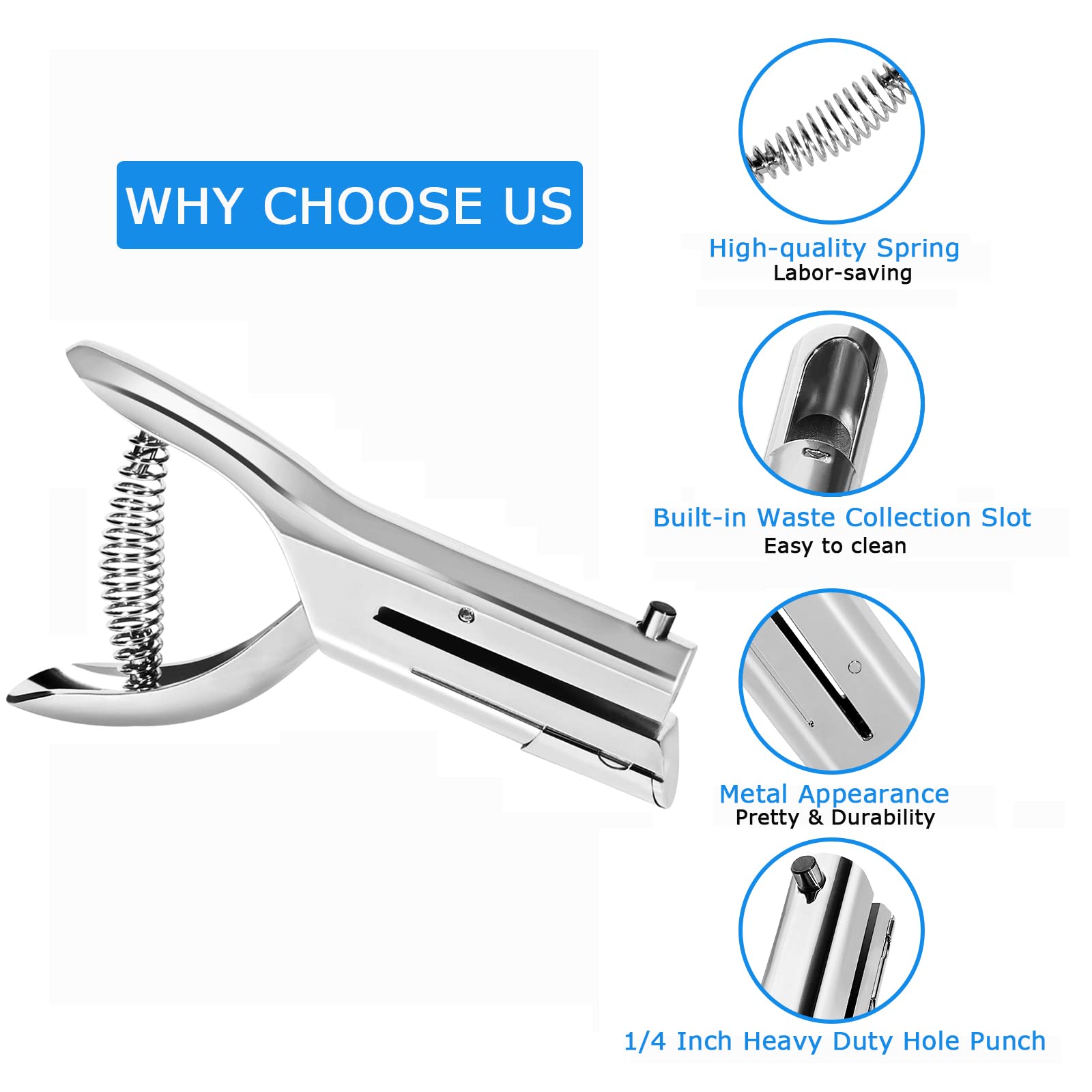 Hole Punch Single Hole Puncher Heavy Duty 1 Hole Puncher Portable Hand Held Paper Punch for Business Cards, Card Sleeves, Mobile Phone Films, PVC Food Packaging Hard Plastic Bags(1/4-6mm), Silver